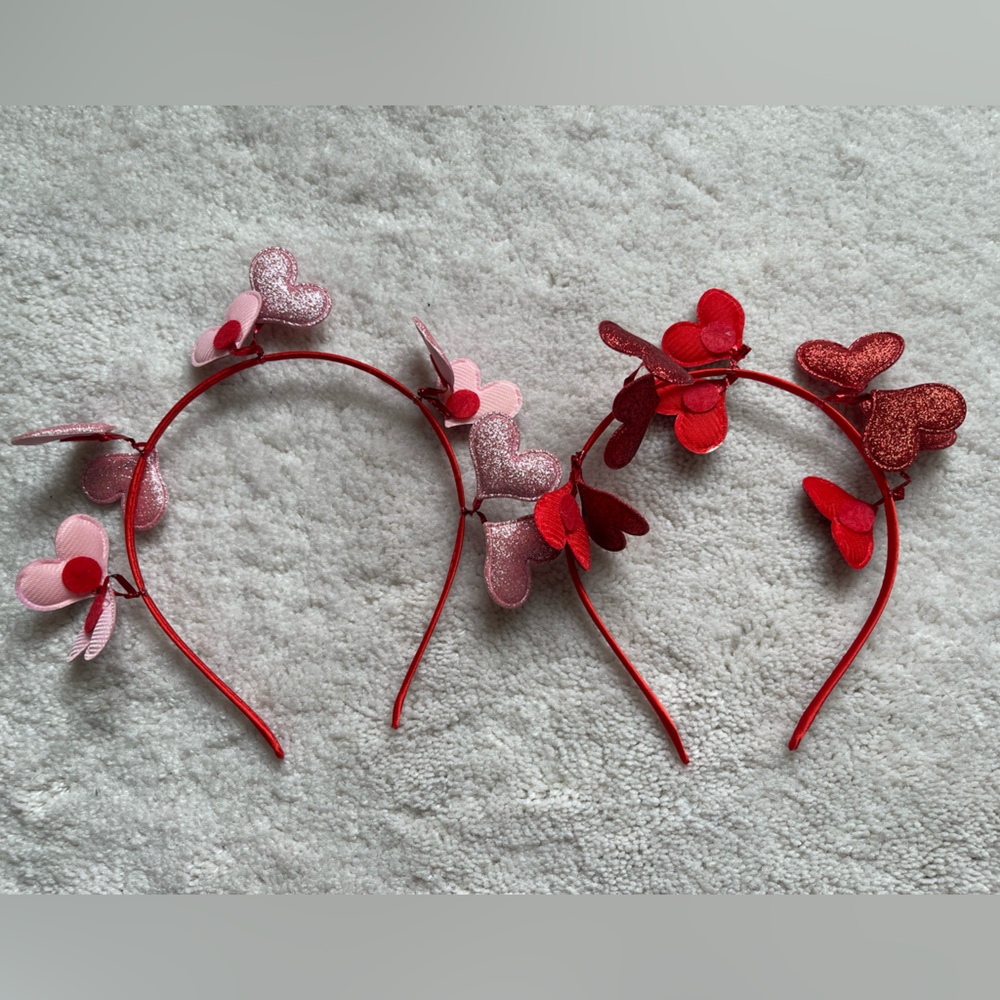 Set of 2 Valentines Day Red and Pink Heart Headbands